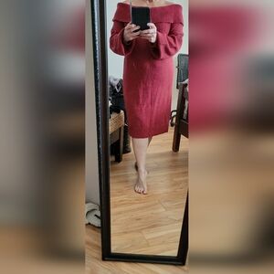 American Eagle Outfitters Red Knit Off-shoulder Sweater Dress